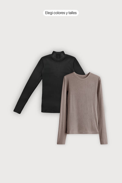 Outfit Polera Ribb + Remera Ribb Manga Larga