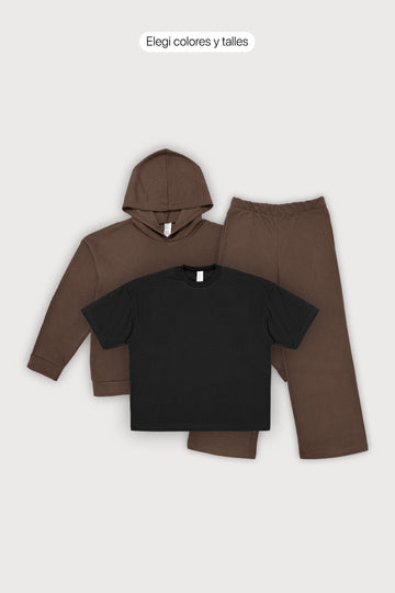 Hoodie Boxy Fit Frisado + Remera Oversize + Jogging Baggy Frisado
