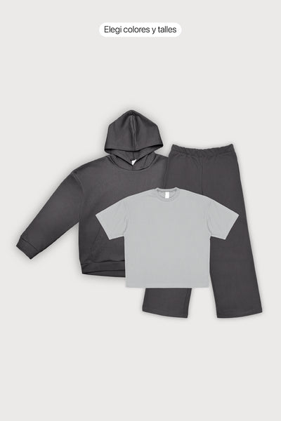 Canguro Oversize Frisado + Remera Oversize + Jogging Baggy Frisado