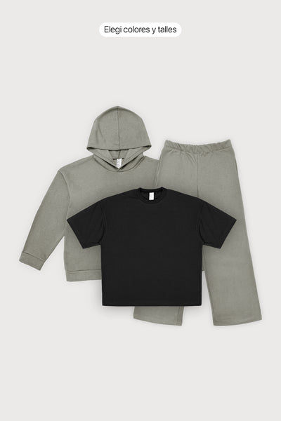 Hoodie Oversize Frisado + Remera Oversize + Jogging Baggy Frisado