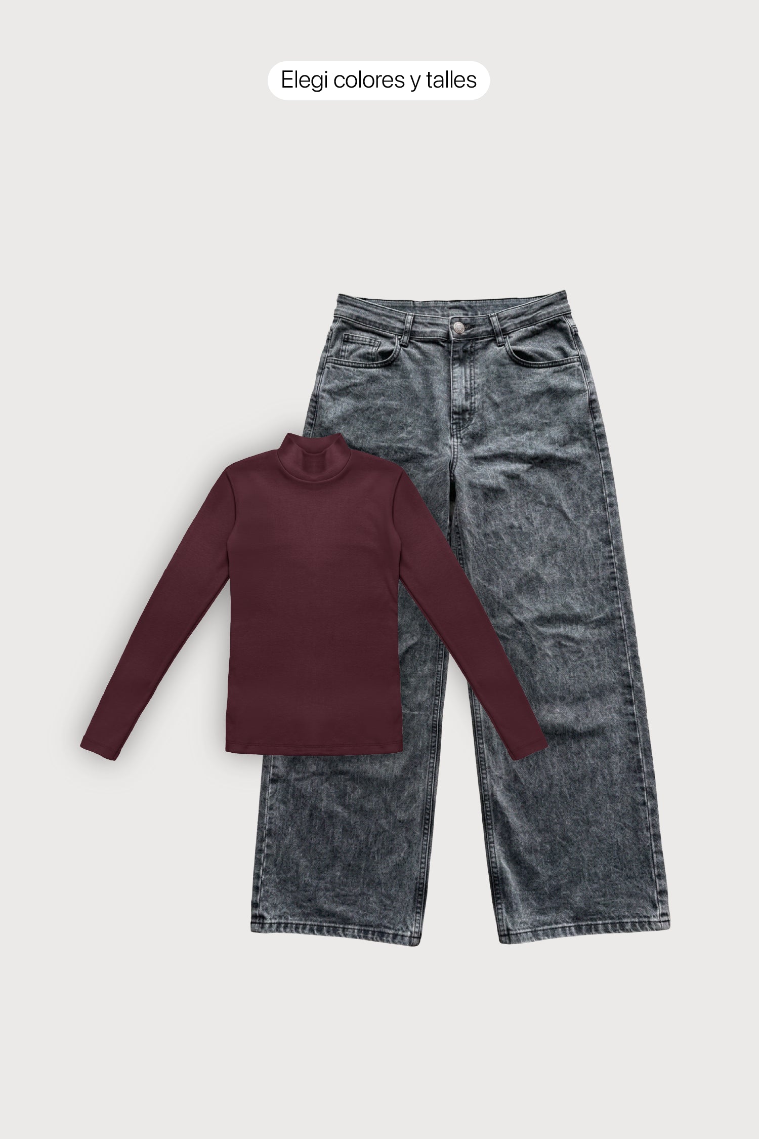 Polera Ribb + Jean Elastizado Wide Leg Old Black Mujer