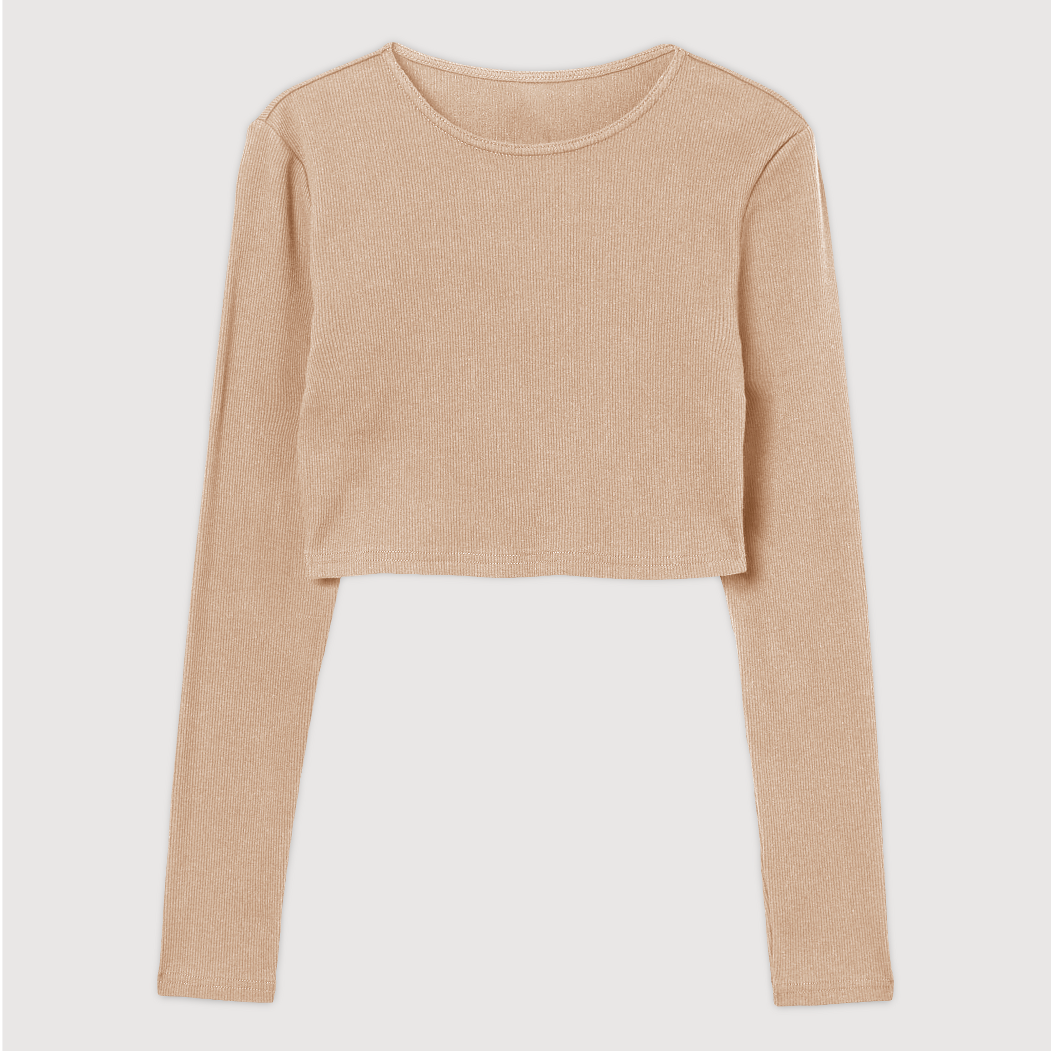 Ribbed Crop Top Manga Larga - Cuban Sand