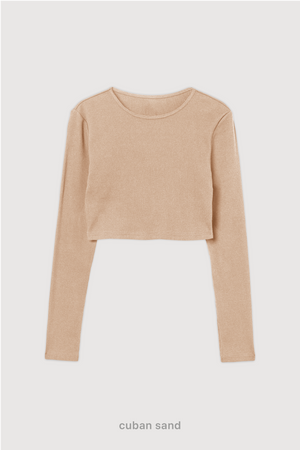 Ribbed Crop Top Manga Larga - Cuban Sand