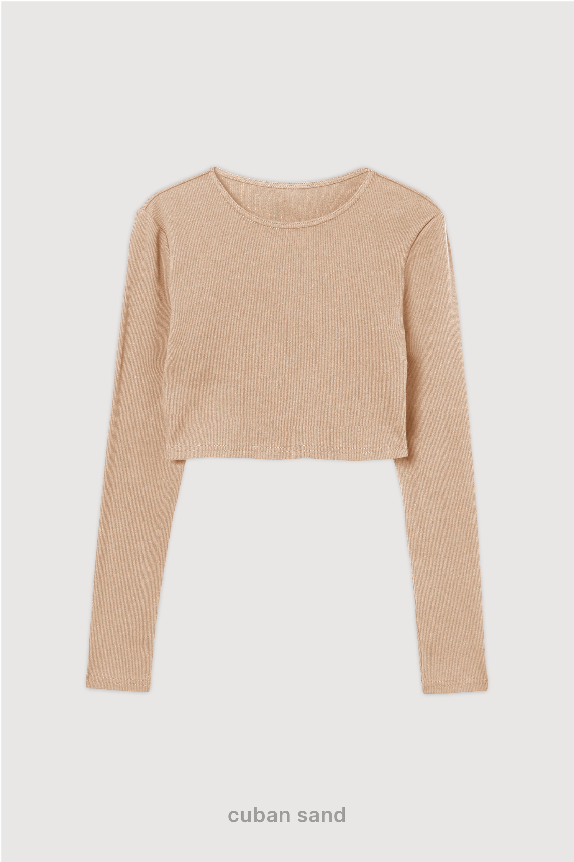 Ribbed Crop Top Manga Larga - Cuban Sand