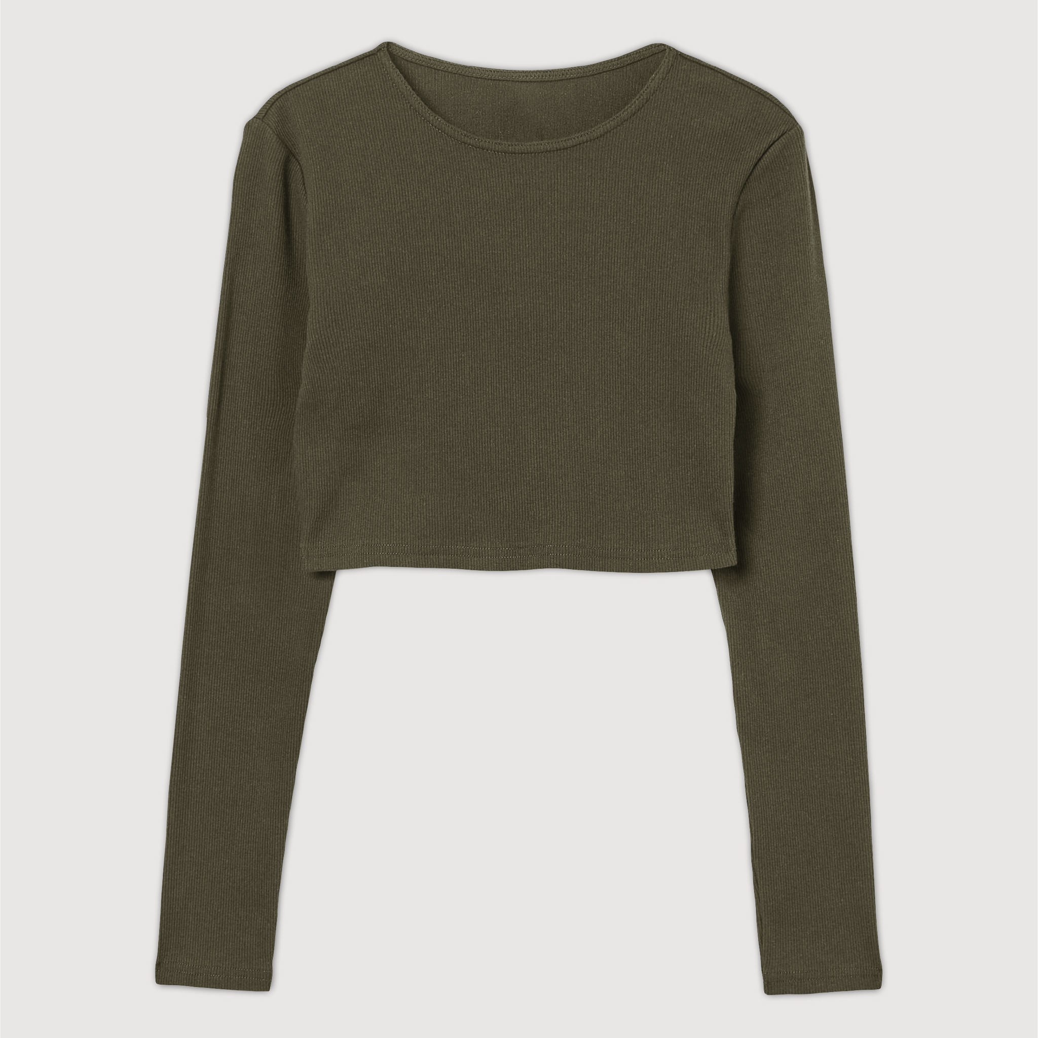 Ribbed Crop Top Manga Larga - Verde Tundra