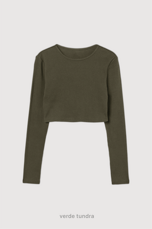 Ribbed Crop Top Manga Larga - Verde Tundra