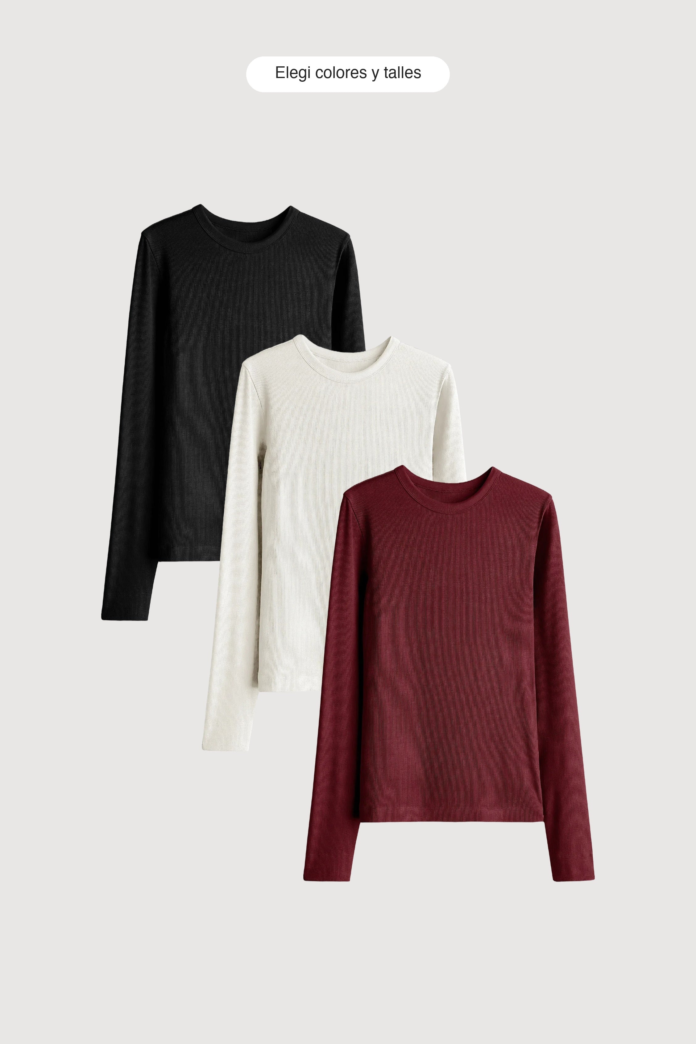Pack x3 Remera Ribb Manga Larga - elegi colores y talles