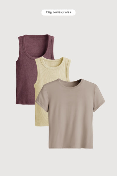 Pack x3 Mix Tops Midi - elegi colores y talles