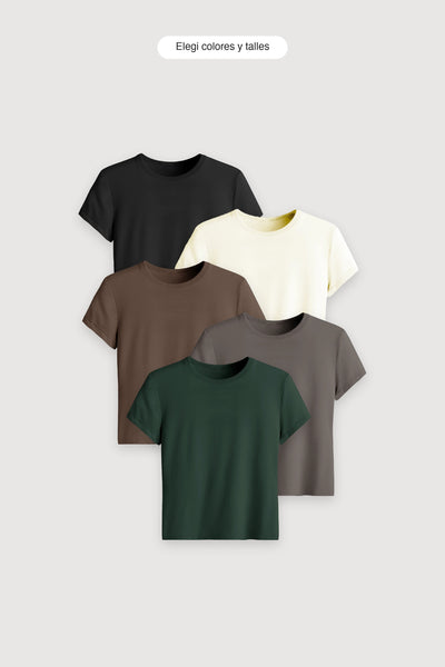 Pack x5 Remera Baby Tee Midi — elegí colores y talles