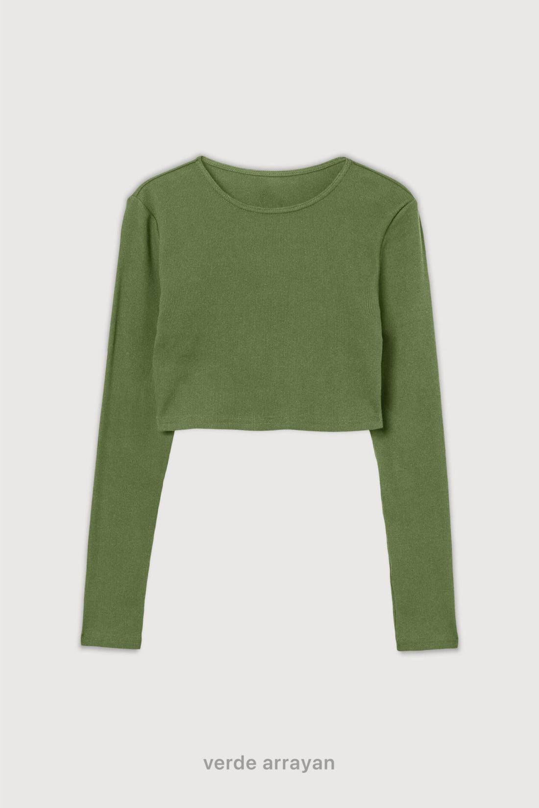 Ribbed Crop Top Manga Larga - Verde Arrayan