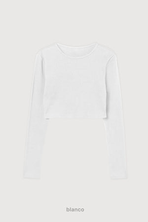 Ribbed Crop Top Manga Larga - Blanco