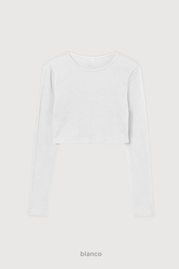 Ribbed Crop Top Manga Larga - Blanco