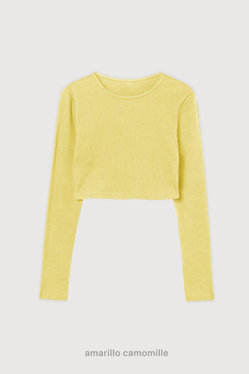 Ribbed Crop Top Manga Larga - Amarillo Camomille