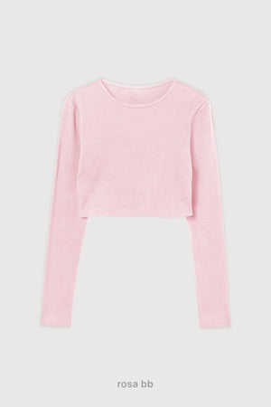 Ribbed Crop Top Manga Larga - Rosa Bb