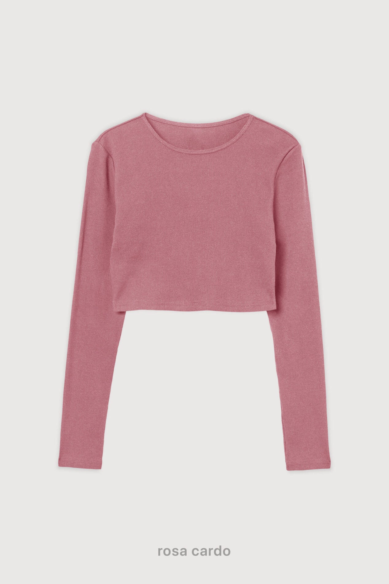 Ribbed Crop Top Manga Larga - Rosa Cardo