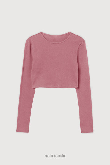 Ribbed Crop Top Manga Larga - Rosa Cardo