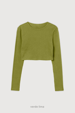 Ribbed Crop Top Manga Larga - Verde Lima