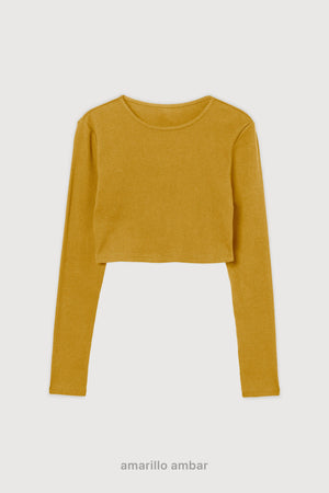 Ribbed Crop Top Manga Larga - Amarillo Ambar